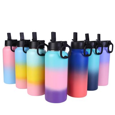 China Sustainable 32oz  to 128 OZ Double Wall Vacuum Insulated Water Bottles Stainless Steel Flask Thermos with Carry Straw Lids for sale