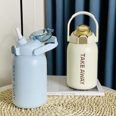 China Sustainable 850ML Double Wall Cute Stainless Steel Thermos Vacuum Insulated Water Bottles with Straw for sale