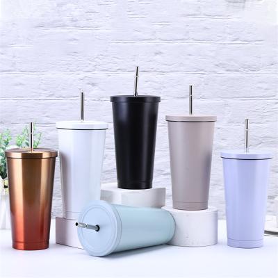 China Sustainable 500ml 750ml Double Wall Stainless Steel Cups Vacuum Insulated Tumblers Mugs with Straw for sale