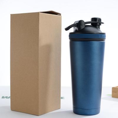 China Sustainable Wholesale 750ml Double Wall Stainless Steel Metal Shaker Bottle for Sport Protein Powder for sale