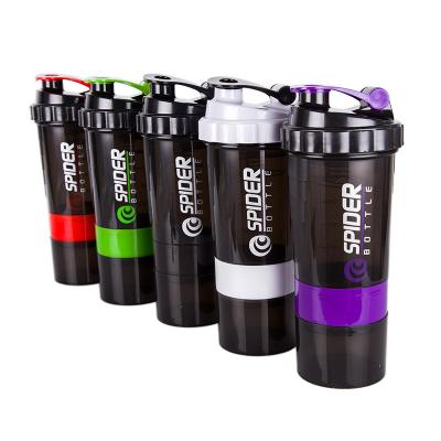 China Sustainable Wholesale 500ml 3 Layer Spider Plastic Protein Shaker Bottle with Custom Logo Printed for Gym for sale