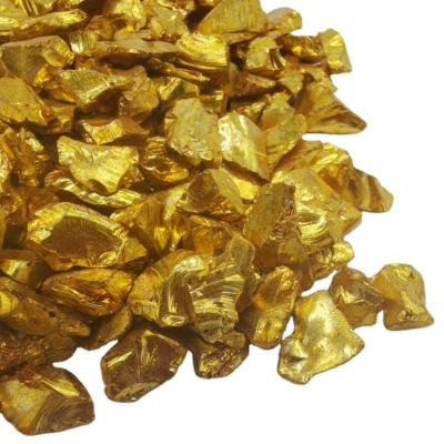 China Factory stocked cheap gold broken glass crushed color to crush reflective fire glass stones for sale