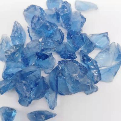 China Farmhouse Decoration Sky Blue Color Irregular Colored Crushed Glass Terrazzo Aggregate 9-12mm for sale