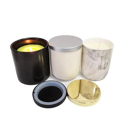 China Modern New Product Candle Holders Matte Black White Empty Ceramic Candle Jar With Metal Lid for sale