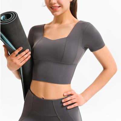 China 2021 Custom Made Logo Women's Breathable Fitness Yoga Bra U Neck Sport Yoga Bra With Padded Shirt Workout Crop Top for sale