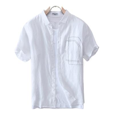 China Anti-wrinkle Japanese men's simple short sleeve shirt summer clothes on slim clothes. Plain casual loose half-sleeved linen shirt jacket for sale