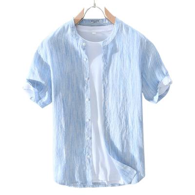 China wholesale Men's Japanese Cool Striped Short-sleeved Shirt Anti-wrinkle Summer Slim Loose Casual Shirt Small Shirt for sale