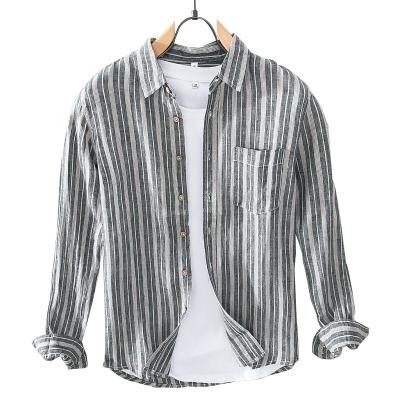 China Anti-Wrinkle Factory Custom Men's Pure Canvas Youth Casual All Striped Shirt Popular for sale