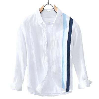 China Cheap factory custom anti-shrink custom long sleeve canvas men's shirt youth loose large size splicing top for sale