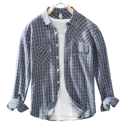 China 2023 new men's square collar youth anti-shrink four season street popular loose plaid casual shirt for sale