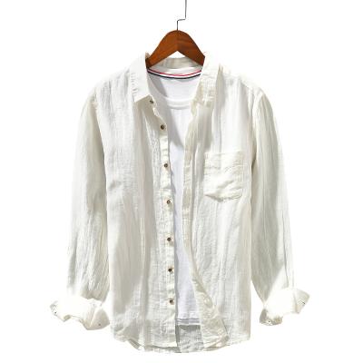 China Custom Long Sleeve Loose Casual Linen Shirt Men's Cotton Linen Shirt Coat lSpring and Summer from China Guangzhou Factory Anti-Shrink for sale