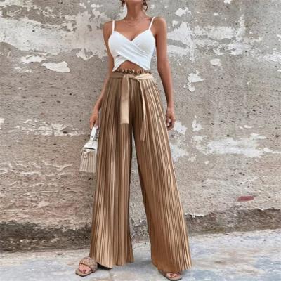 China Anti-wrinkle Women Loose Ice Silk Wide Leg Pants High Waist Drape Small Straight Leisure Pants for sale