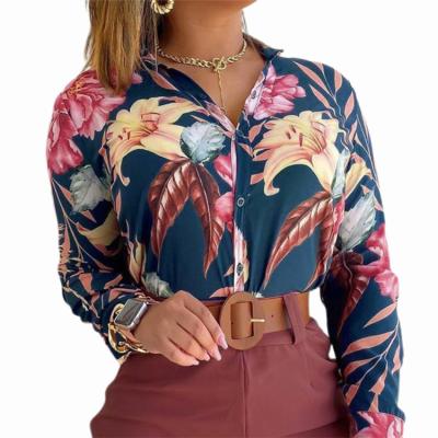 China Breathable New Arrive Elegant Casual Ladies Spring Office Long Sleeve Blouse Women Floral Printed Top T-Shirt for sale