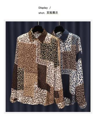 China High Quality Anti-wrinkle Leopard Print Women Multi Color Splicing Long Sleeves Shirt Wild Shirt for sale