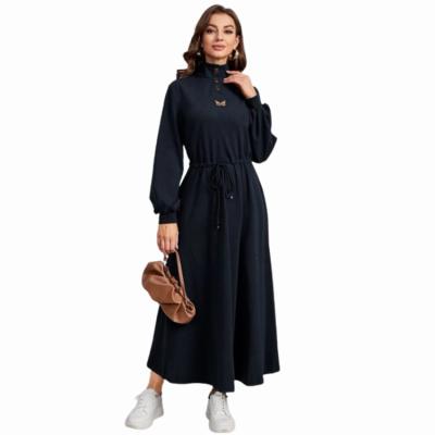 China Anti-Static Women's Casual Dresses Spring and Autumn New Long Sleeve Wide Slim and Long Maxi Black Dress for sale