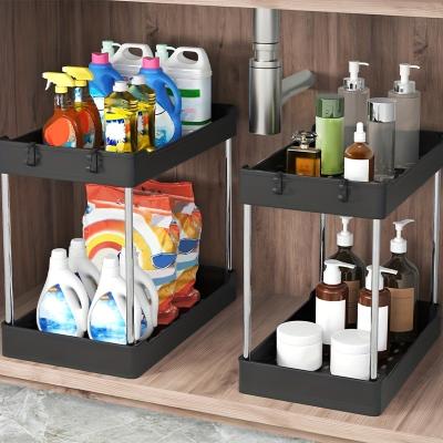 China Universal Under Sink Organizer And Storage, 2 Tier Bathroom Sink Under Sink Organizer, Black Under Sink Organizer And Storage for sale