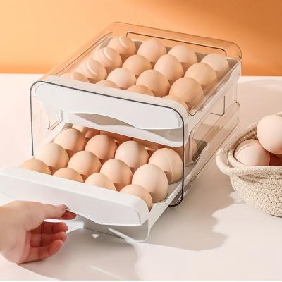 China Sustainable Type Egg Holder For Refrigerator Egg Storage Organizer Fridge 2-Layer Drawer Bins Stackable Clear Plastic Egg Holder for sale