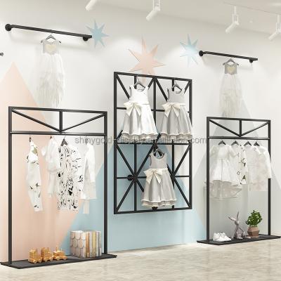 China Clothes Shop Black Baby Wall Mounted Clothing Rack Kids Clothes Rack Metal Kids Garment Shelves For For Kid Clothing Stores for sale