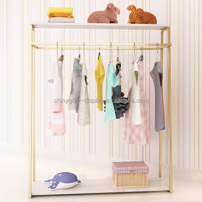 China Clothing Store Kids Clothing Display Rack For Shoe , Stainless Steel Hanger 2 Tier Kids Clothes Floor Standing Garment Rack for sale