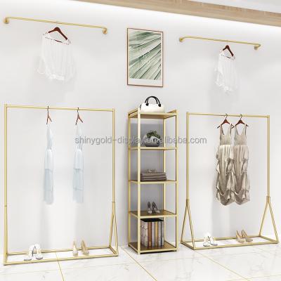 China Retail Clothing Store Clothes Display Racks Store Stainless Steel Commercial Gold Boutique Clothing Racks for Clothing Store for sale