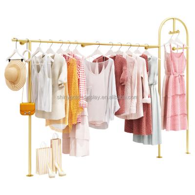 China Clothes Shop Stainless Steel Gold Clothing Store Display Rack Single Wall Hanger Wall Hanging Hanger for sale