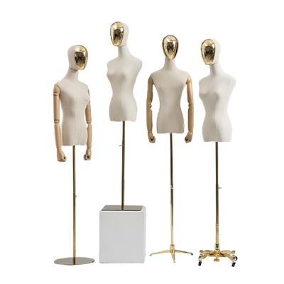 China For High End Adjustable Cloth Covered Female Mannequin Clothing Display Upper Body Half Torso Canvas Stand Up for sale