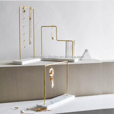 China Wholesale Reusable Gold Earring Holders Marble Base Metal Earring Holder and Necklace Hanging Display Rack for Earrings for sale