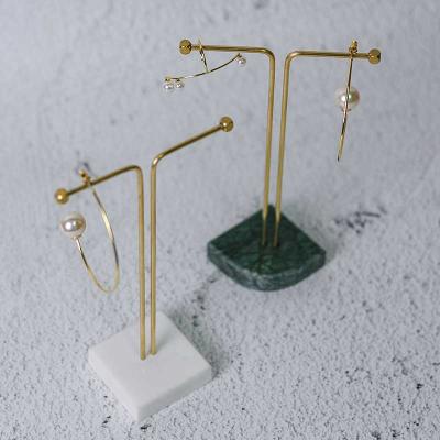 China Reusable Multifunctional White Green Marble Brass Earrings Jewelry Display Stand Necklace Holder Marble Jewelry Display Stand for sale