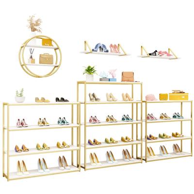 China High-end luxury fitting shoe shop design shoe store shoe store fitting gold shoe store fitting decoration for sale