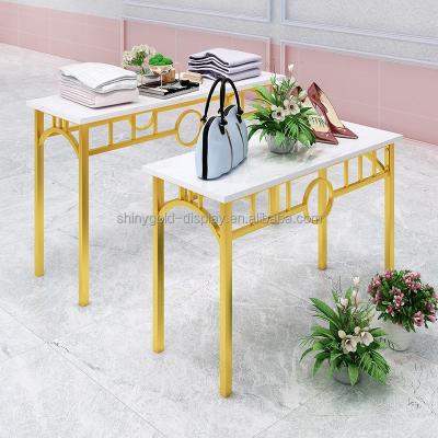 China Morden Shops Style Wooden Metal Nesting Tray Table Set Of 2 Gold Marble Display Table for sale