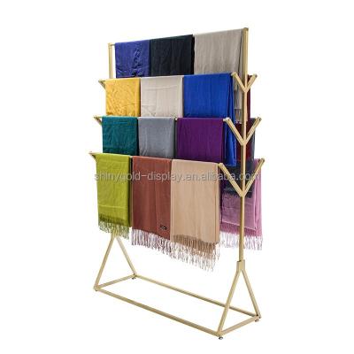 China Multi Flooring Shops Mall Scarf Display Rack Metal Stainless Steel Silk Stand Scarf Display Stand for sale