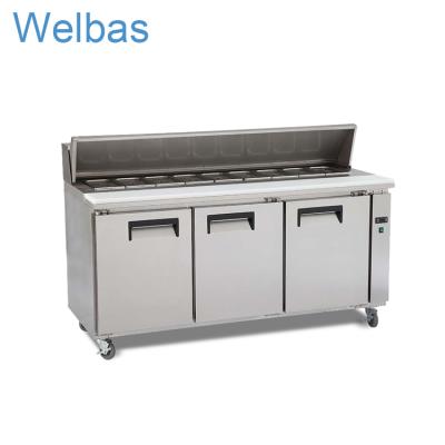 China Commercial Single-temperature CE Approval 3 Door Countertop Worktable Pizza Prep Table Refrigerator for sale