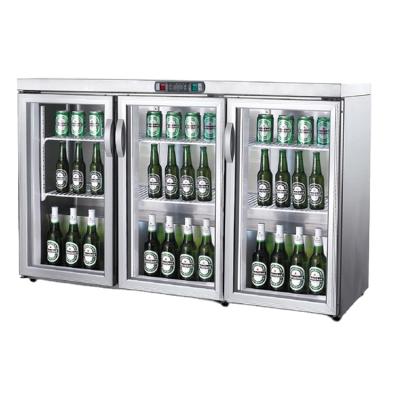 China Dual-temperature Cooler New Product Display Three Doors Glass Bar Beer Fridge for sale