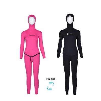 China BESTDIVE Yamamoto Neoprene Women Two Piece Stretch Nylon Classic Wetsuits 3mm Long Reversible Antibacterial Hooded Sleeve for Freediving for sale