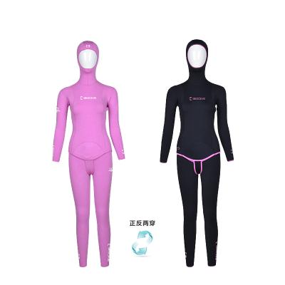 China BESTDIVE Yamamoto Neoprene Women Two Piece Stretch Nylon Classic Wetsuits 3mm Long Reversible Antibacterial Hooded Sleeve for Freediving for sale