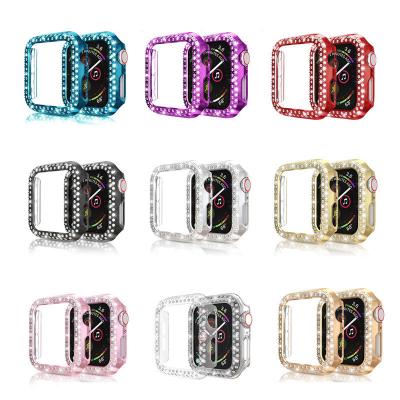 China Luxury Shockproof Woman Diamond Watch Case For Apple Watch 1 Se 2 3 4 5 6 PC Armor Cover For Iwatch 38 40 42 44 Screen Protector Fram for sale