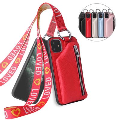 China Fashion Card Wallet Leather Phone Case For iPhone 6 7 8 Plus X XS XR 11 12 Max Cover OEM Pro Max Shoulder Cell Phone Lanyard for sale