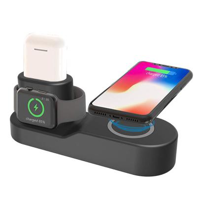 China For apple watch iphone airpods 4in1 fast wireless desktop charger for apple watch 1 base 2 3 4 5 charging for Airpods IPhone 11pro Max Cell Phone Holder for sale