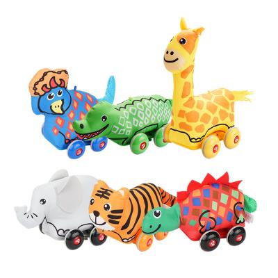 China Promotion Jollybaby Elephant Giraffe Crocodile Stegosaurus Triceratops Automobile Pull Back Baby Toy Car for sale