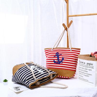 China Other Women Wholesale Canvas Tote Large Straw Beach Bag Tote Bag Ladies Print Anchor Summer Canvas for sale