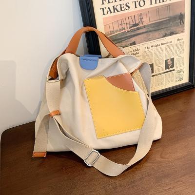 China 2022 Wholesale New Arrival Portable Tote Bag All-Match Casual Messenger Bag Shoulder Others Contrast Color Canvas Women Quilted Bag Women for sale