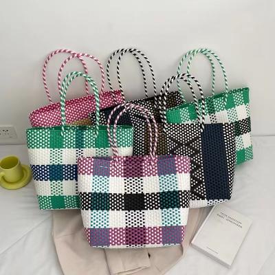 China Other SY Manufacturers PP Woven Basket Plastic Handbag Hot Selling Colorful Branded Plastic Beach Shopping Bag For Girls for sale