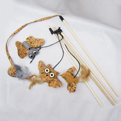 China Wooden Cat Viable Puzzle Toy Pet Stick With Feather Funny Polyester Material And Cat Shaped Toy Toy for sale