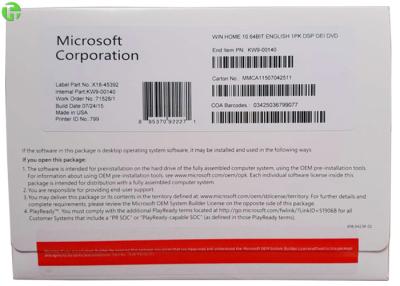 China Microsoft Windows licencia casera/favorable de 10 del OEM 64 del pedazo del paquete del software del DVD + del COA en venta