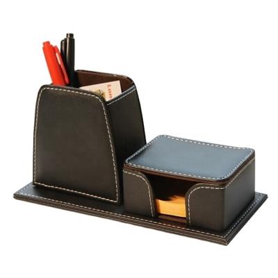 China Handmade PU Leather Pen Stand With Square Notebook Stand Pen Desk Holder LG2001B for sale