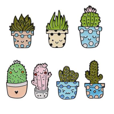 China China Wholesale Bulk Seamstress Wonder bubble boba potted plant cactus enamel fine collar pins for costume for sale