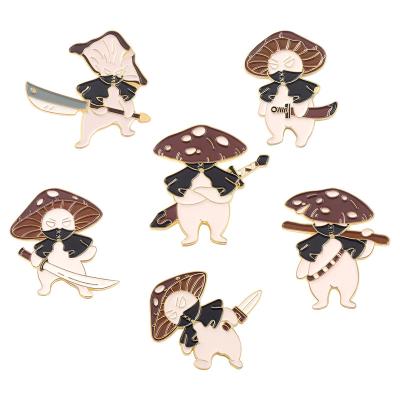 China Europe Cartoon Mushroom Warrior Magic Hat Metal Cute Gold Sand Enamel Pins With Butterfly Clutch Back for sale