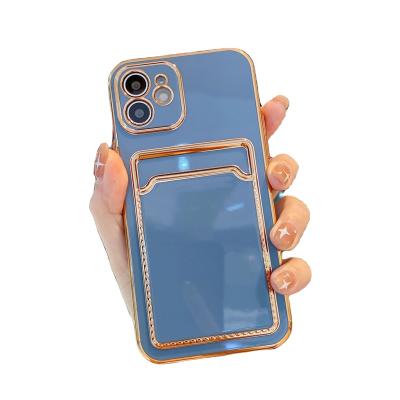 China Sublimation Plated Luxury Shockproof Bulk Enough Glass 2 In 1 Mobile Card Holder Cell Phone Case With Plug for sale