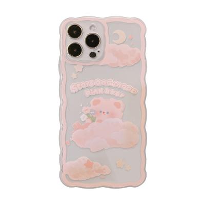 China New sublimation wave lace tpu pink soft shockproof shockproof bear transparent mobile phone case cover for sale