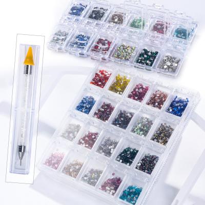 China Newest Xiaopu Grids Shinning 12/20 Mixed Flatback Round Press On Nail Crystal Art Supplies Decoration DIY Accessories Rhinestone Set for sale